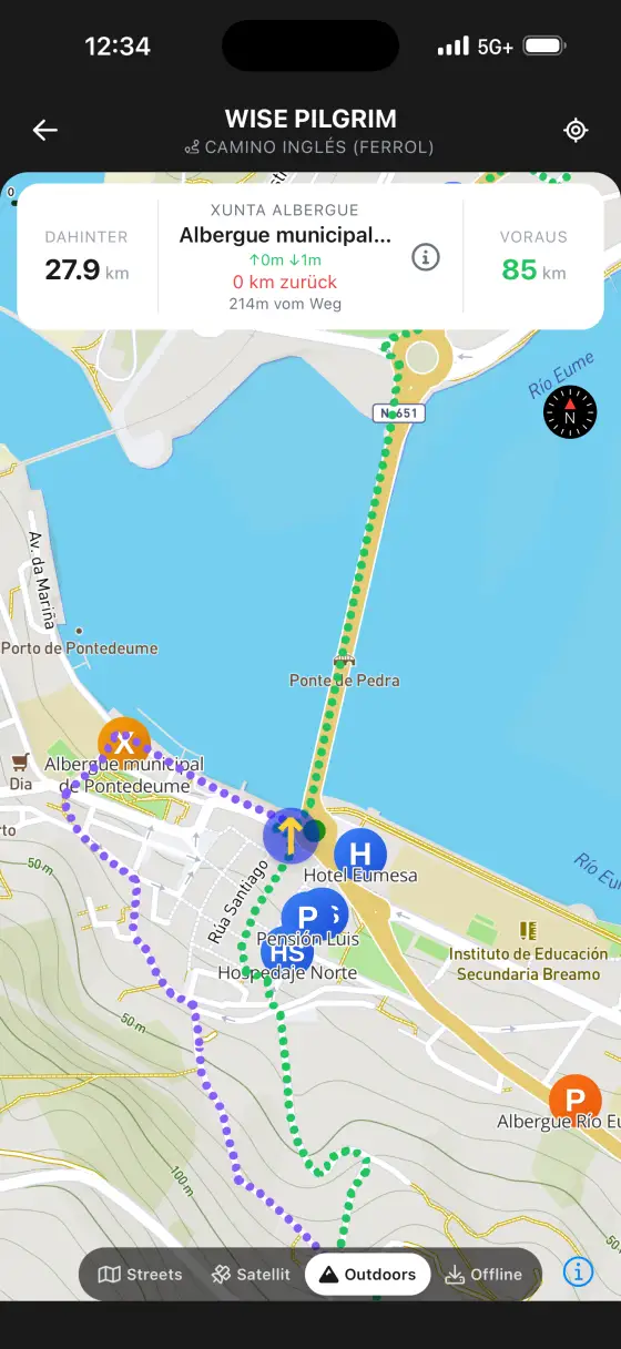 Camino Inglés — Topographical map