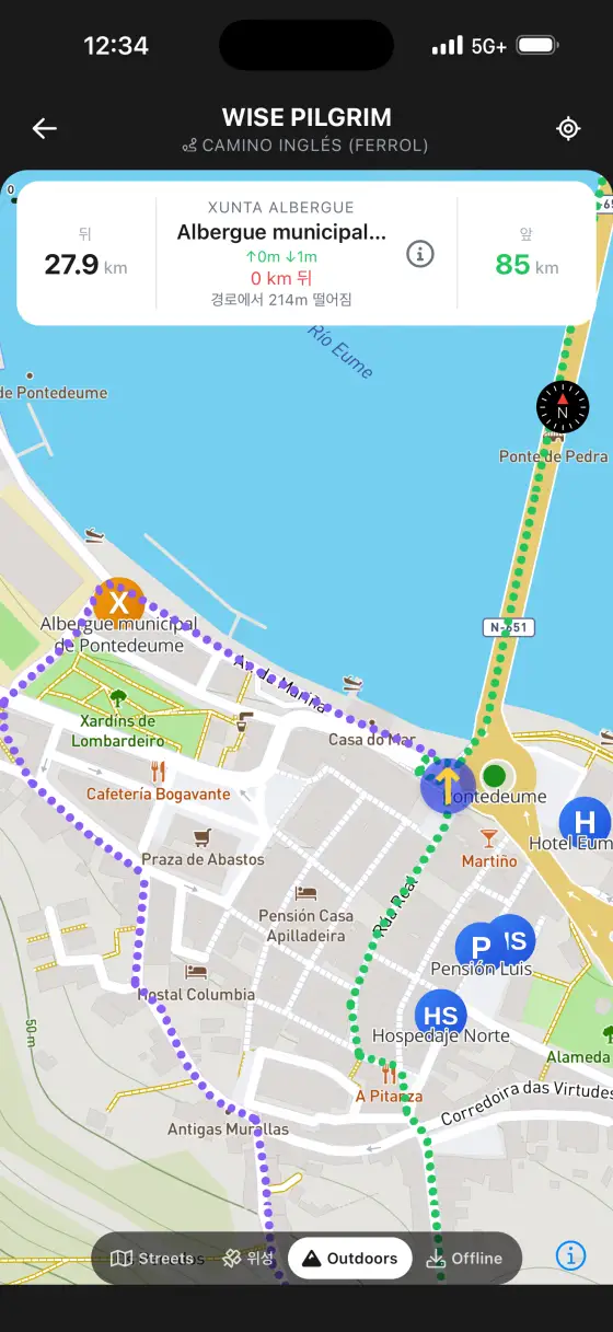 Camino Inglés — Topographical map