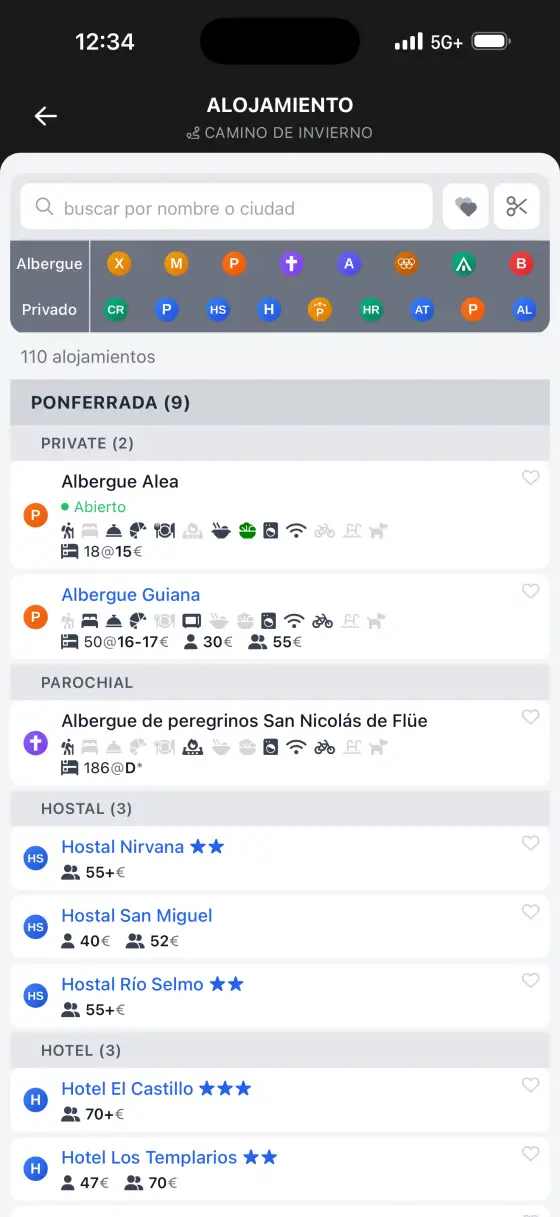 Camino de Invierno — Accommodation directory