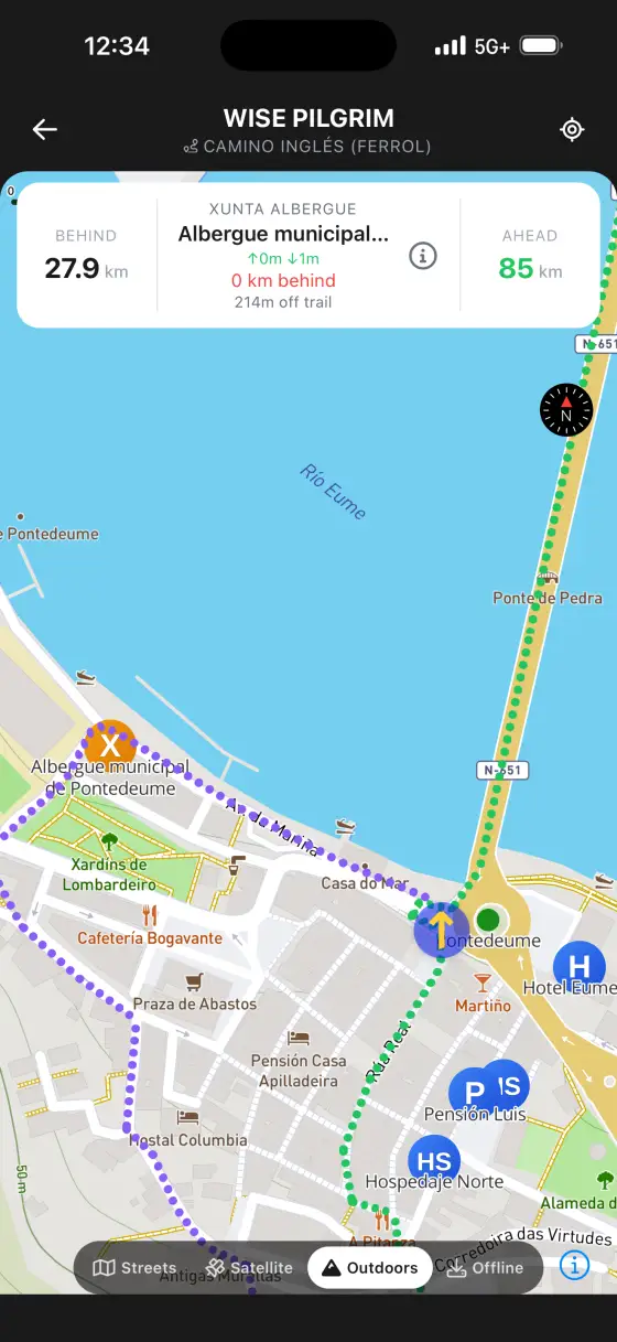 Camino Inglés — Topographical map