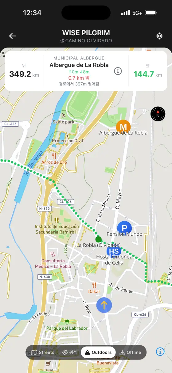 Camino Olvidado — Topographical map