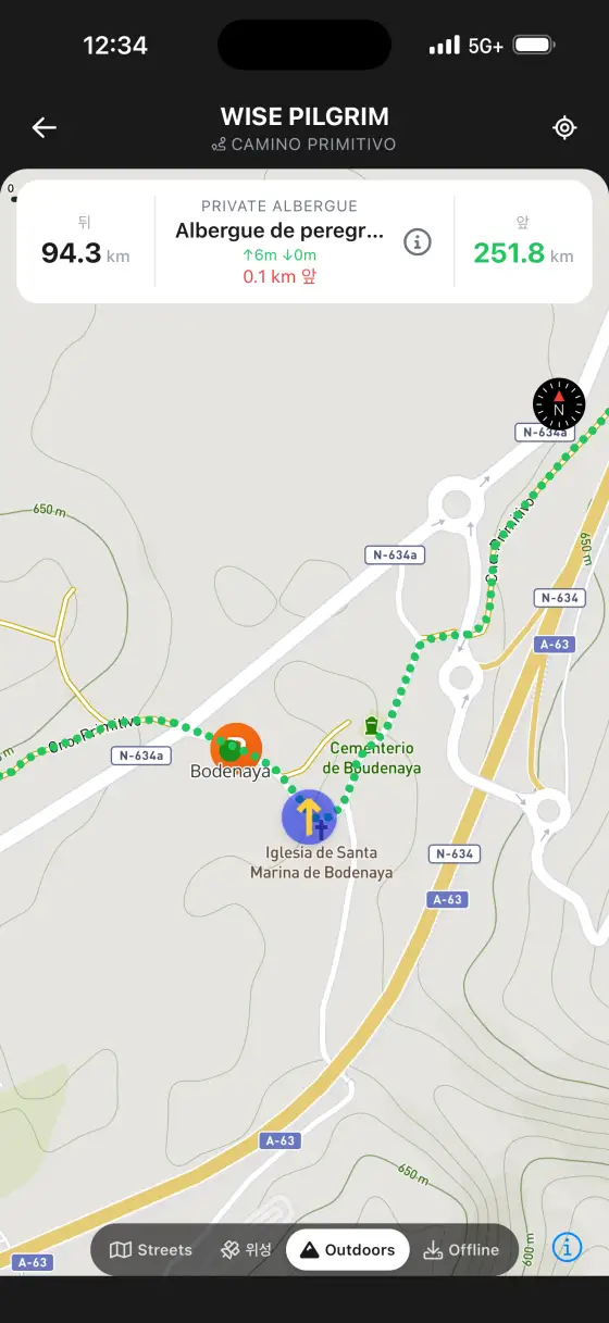 Camino Primitivo — Topographical map